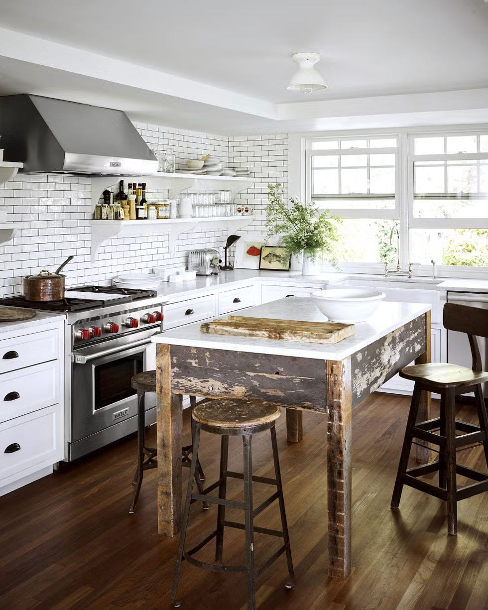 A renovated kitchen with modern devices and rustic wooden elements A renovated kitchen with modern devices and rustic wooden elements