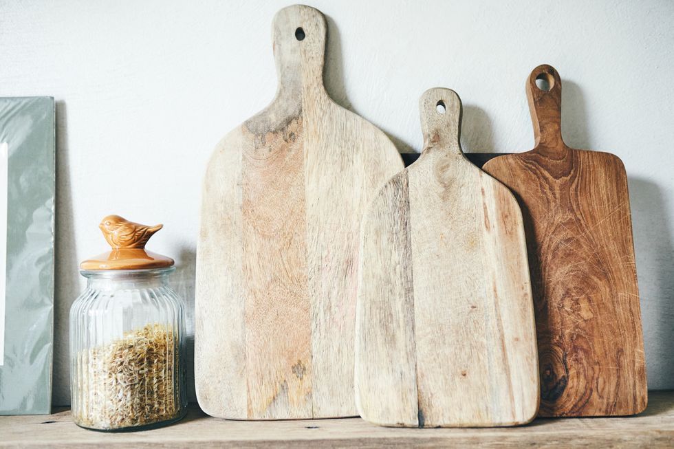 Close -up of worn out wood cutting boards