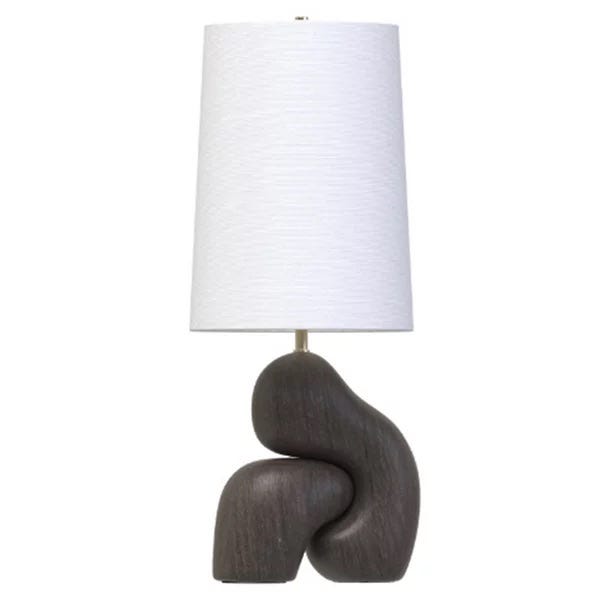 Table lamp with sculptural base and cylindrical shadow