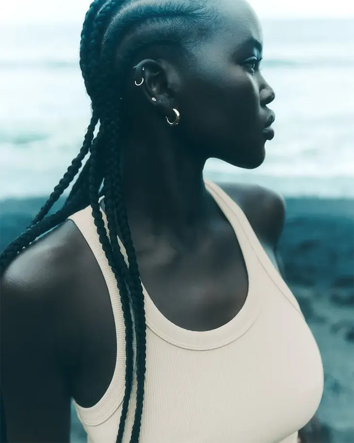 Adut Akech leads the summer 2025 campaign from Alo Yoga