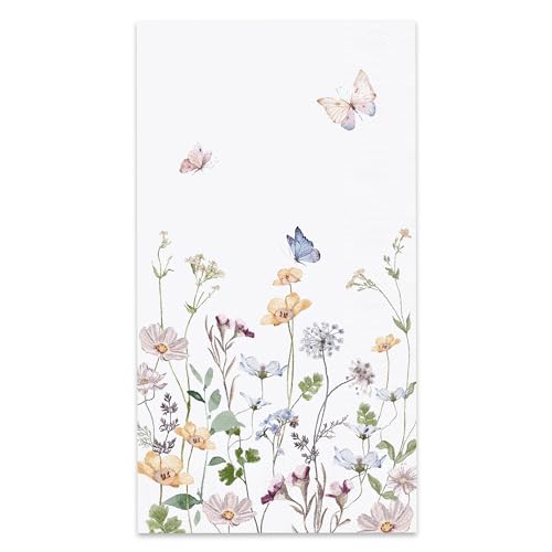 Audree 100 Pack Flowers -Tweg -Vetten -Decorative 3 -lant Guest Napkins for Bathroom, Dinner, Wedding, Bridal Dasch, Baby Party, Birthday and Teeparty