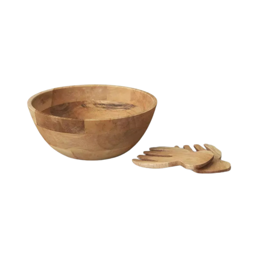 3PC wooden salad bowl with utensils - Threshold ™: Large round serving bowl, natural brown, FSC certified