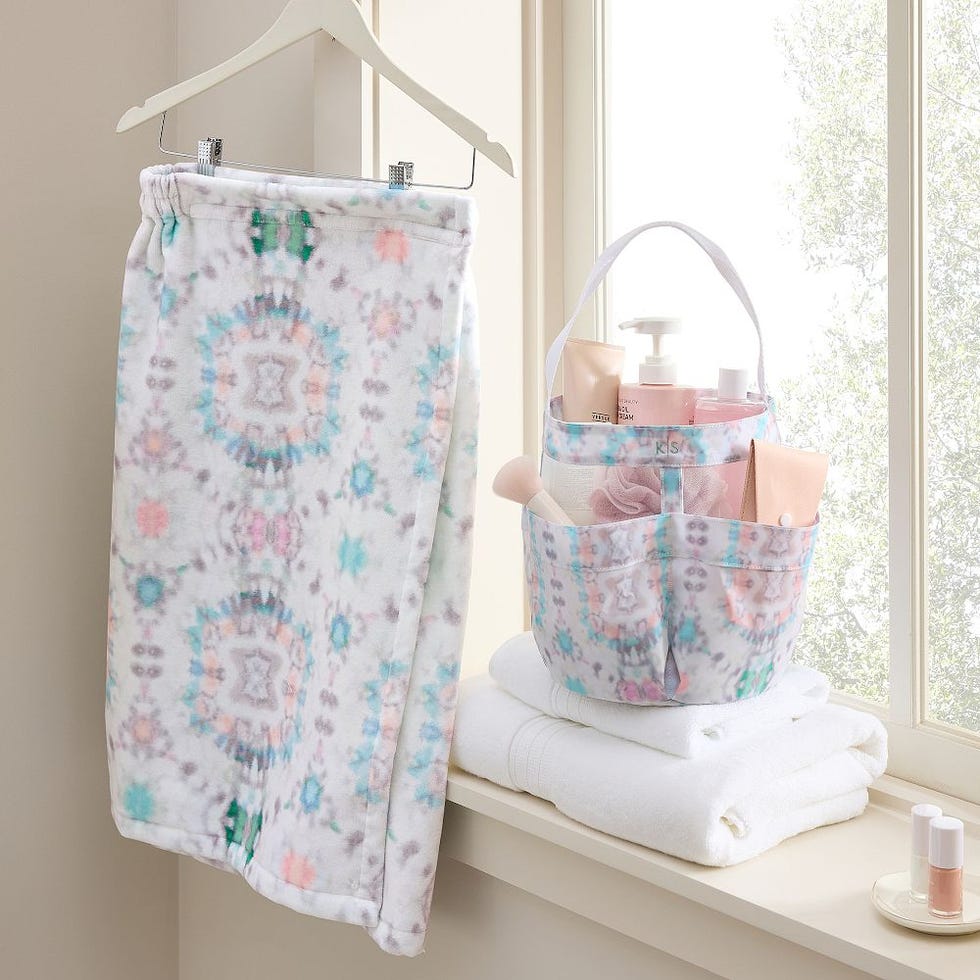 Gem Mosaic Bath Wrap and shower caddy set