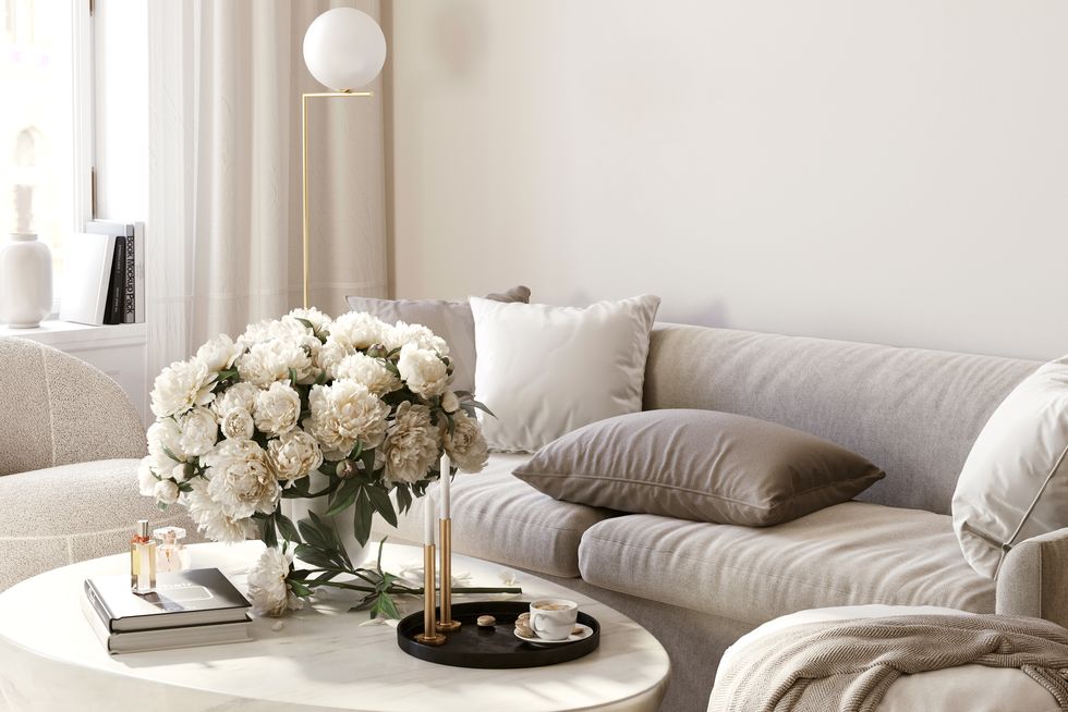 Styles in the living room interior in light beige color with a soft S"U2026
