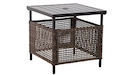 A photo of a Wicker raincare table against a white background.