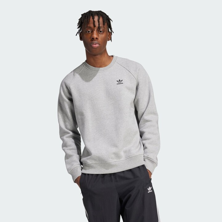 Heather Gray Adidas Treffoil Essentials Crewneck Sweatshirt.