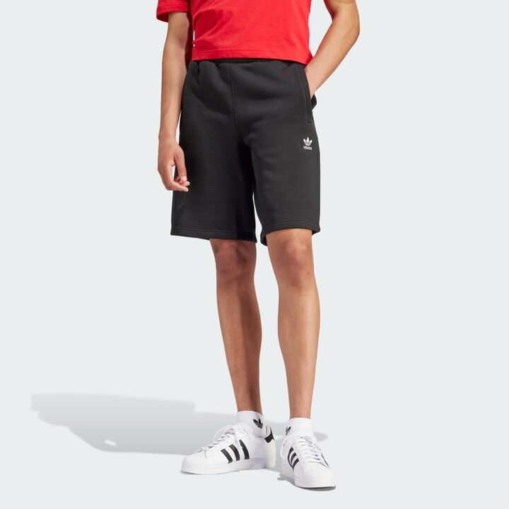 Black Adidas Treffoil Essentials weld shorts.