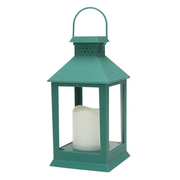 Turquoise solar lantern outdoors