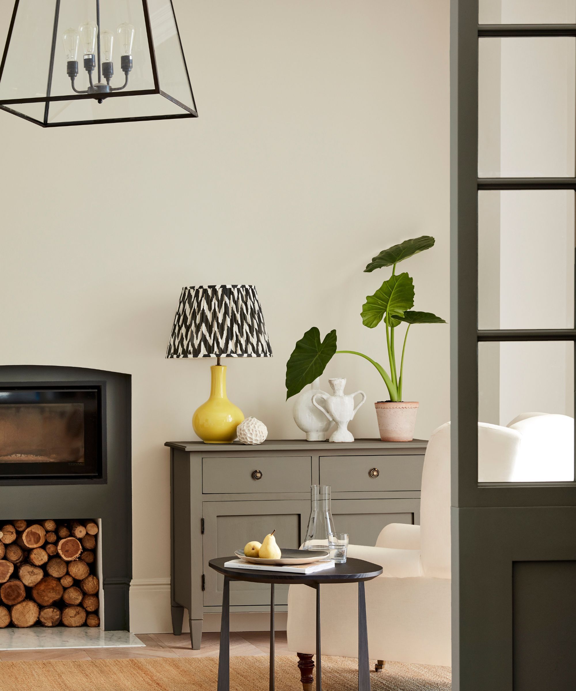 Living room with walls painted in Portland Stone Wander Greene