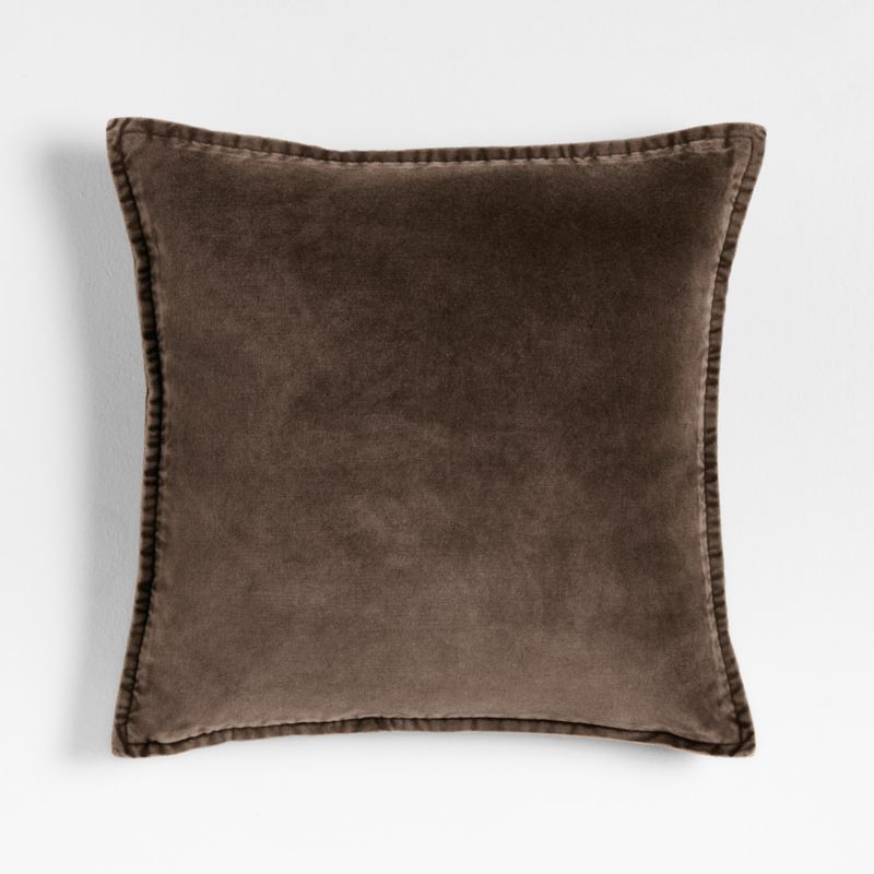 Relaxed washed organic cotton -samt 20x20 deep brown litter cushion cover