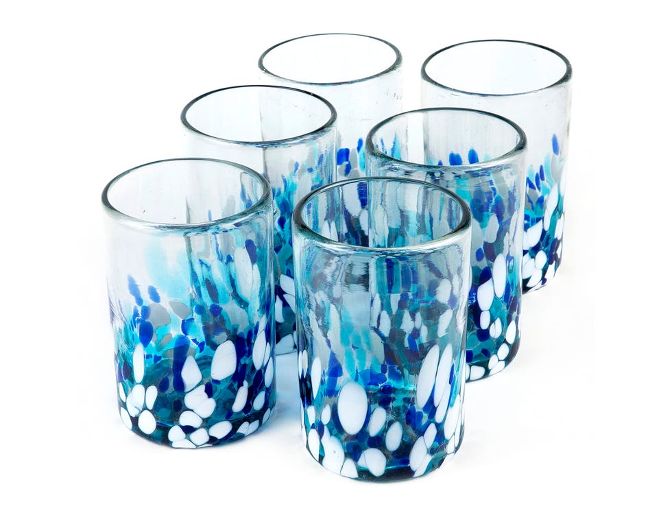 Hand -blown Mexican drinking glasses - set of 6 cups Hand -blown Mexican drinking glasses - set of 6 cups