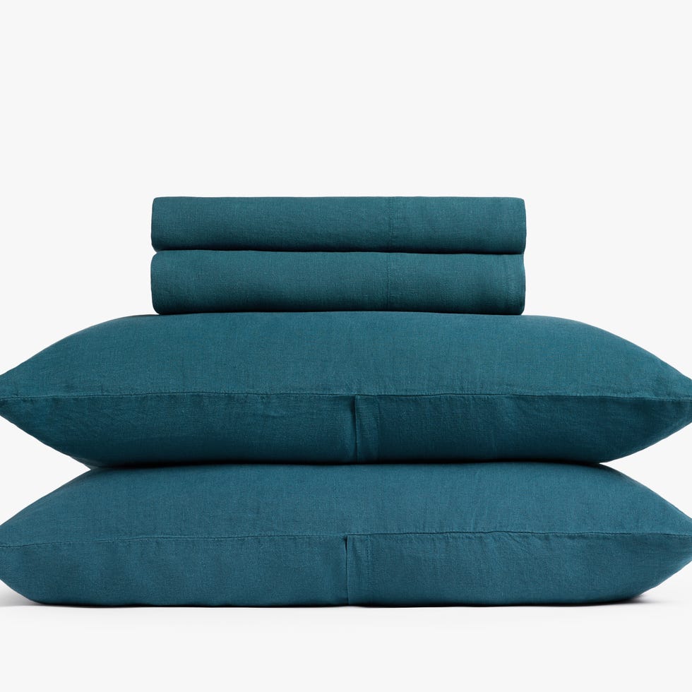 Linen leaf set - peacocks