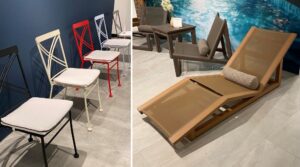 Woodard's chair one, a design from its archives, left and a lounge chair for flat water. 