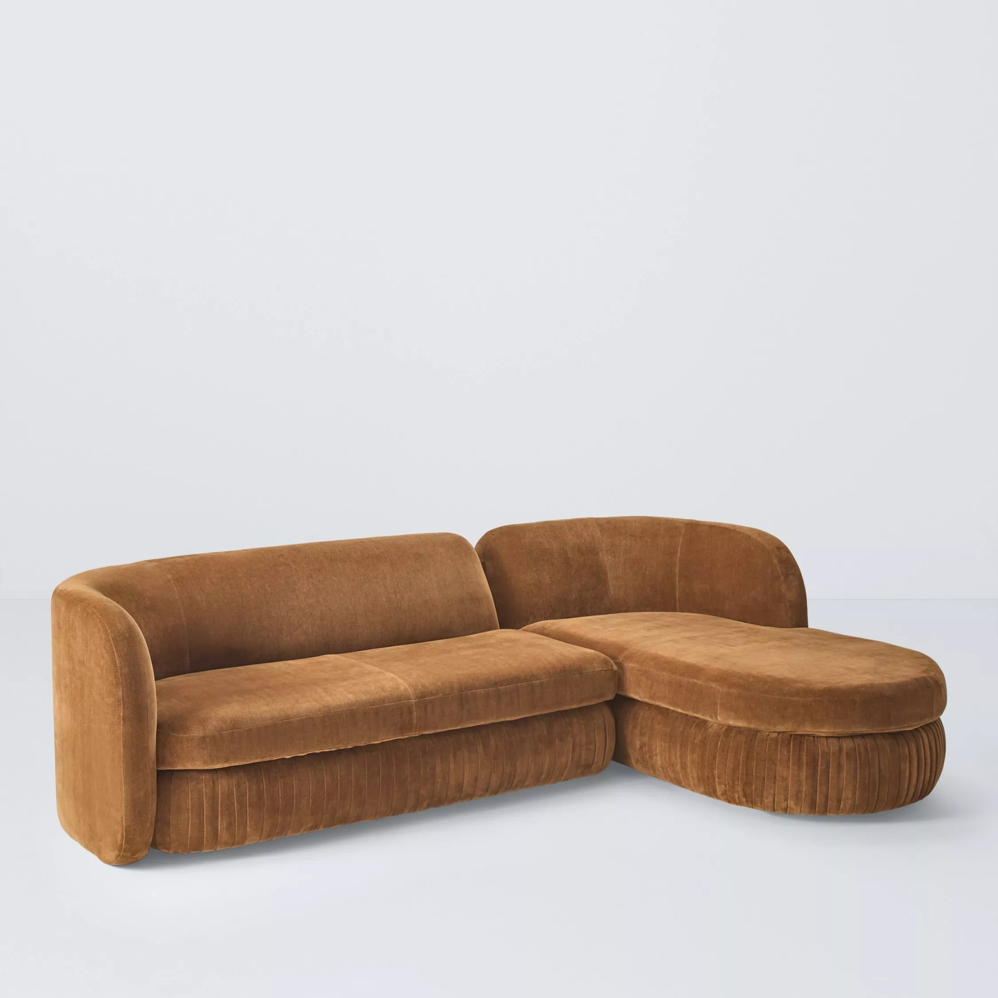 John Lewis Fleat Große 4 -seater Rhf -Chaise -Sofa, Soft Chenille -ingwer