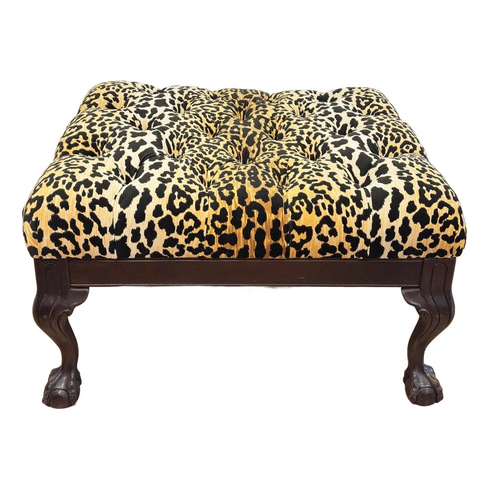 Vintage Tuftted Leopard Print Samtklaue Foot Ottoman