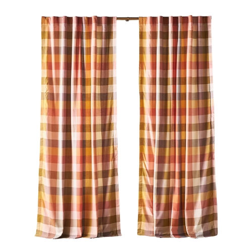 Anthropology, woven half -protector cotton plaid curtain