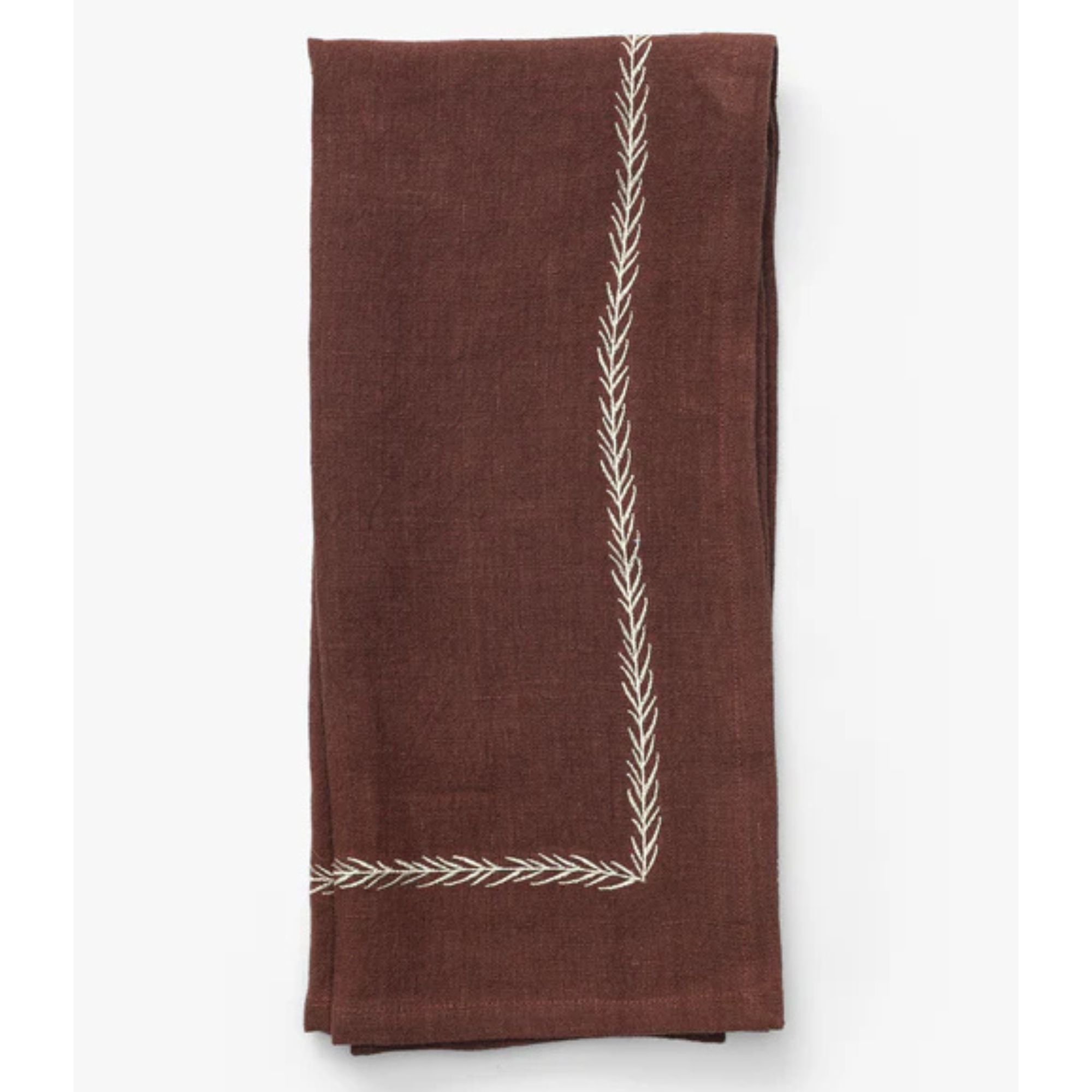 Burgundy napkin with white embroidered edge 