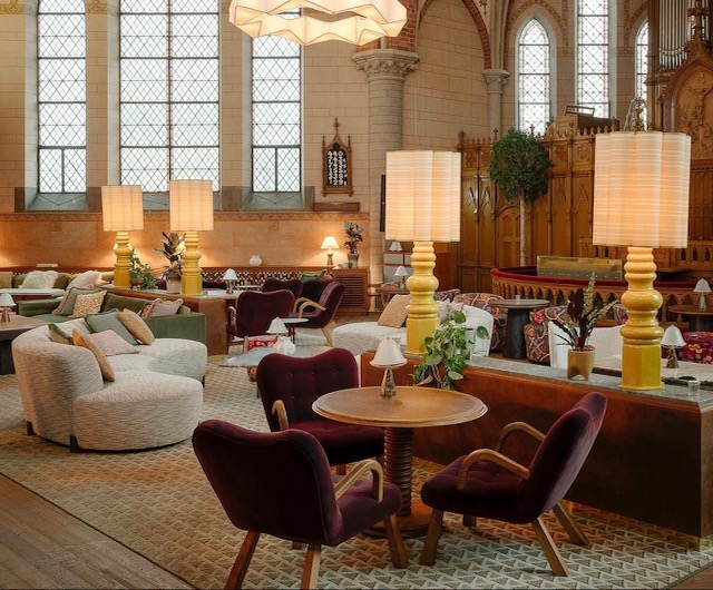 Safi large ceramic lamp with fabric tone in Soho House, Stockholm, Sweden