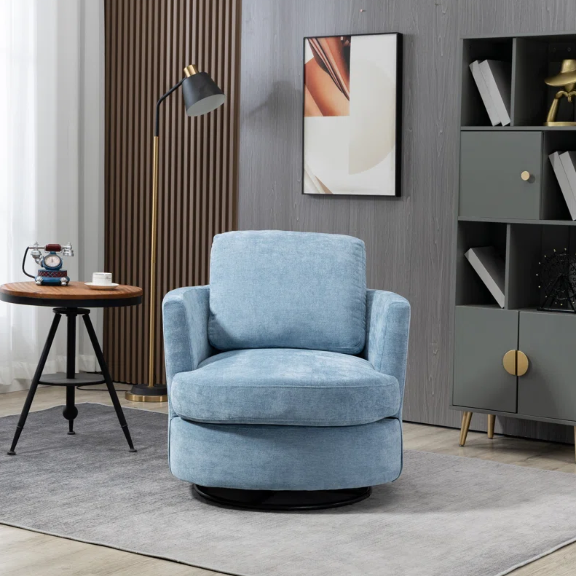 Zarren padded swivel barrel chair