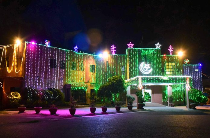 The buildings of the public offices, which was illuminated to celebrate independence day, Marka-e-Haq