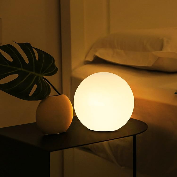 Orb Light styled next to the palm plant in a weak bedroom