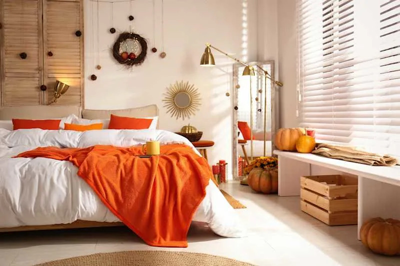 Cozy bedroom interior inspired by autumn colors