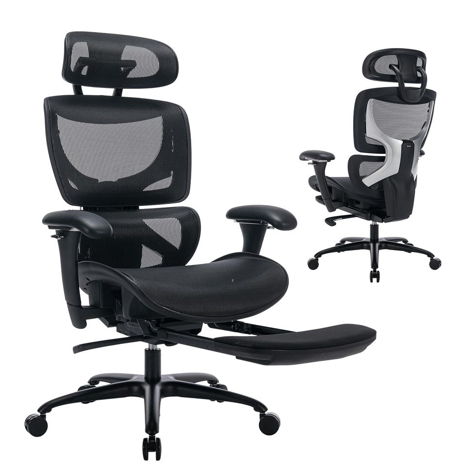 Ergonomic mesh office chair with footrest