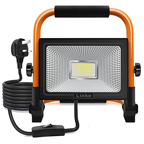 Left 60w LED work light 5200LM Job location Portable plug-in floodlight Superhelle Superhelle construction light IP66 Waterdes Outdoor network of 6500k cold white for workshop garage garden