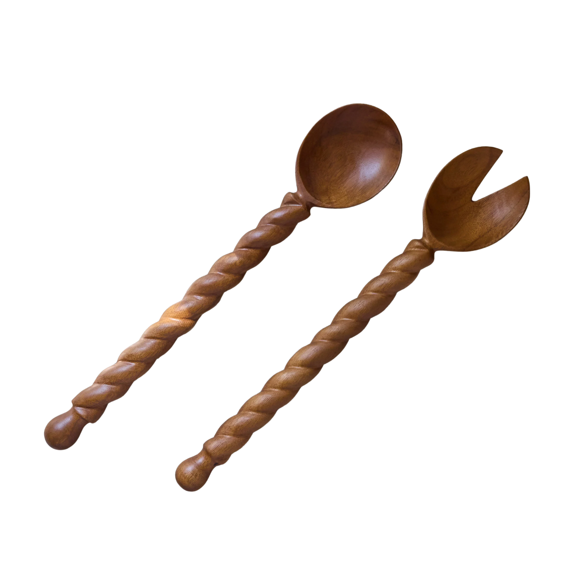 Serve the spoon with twisted wooden handles