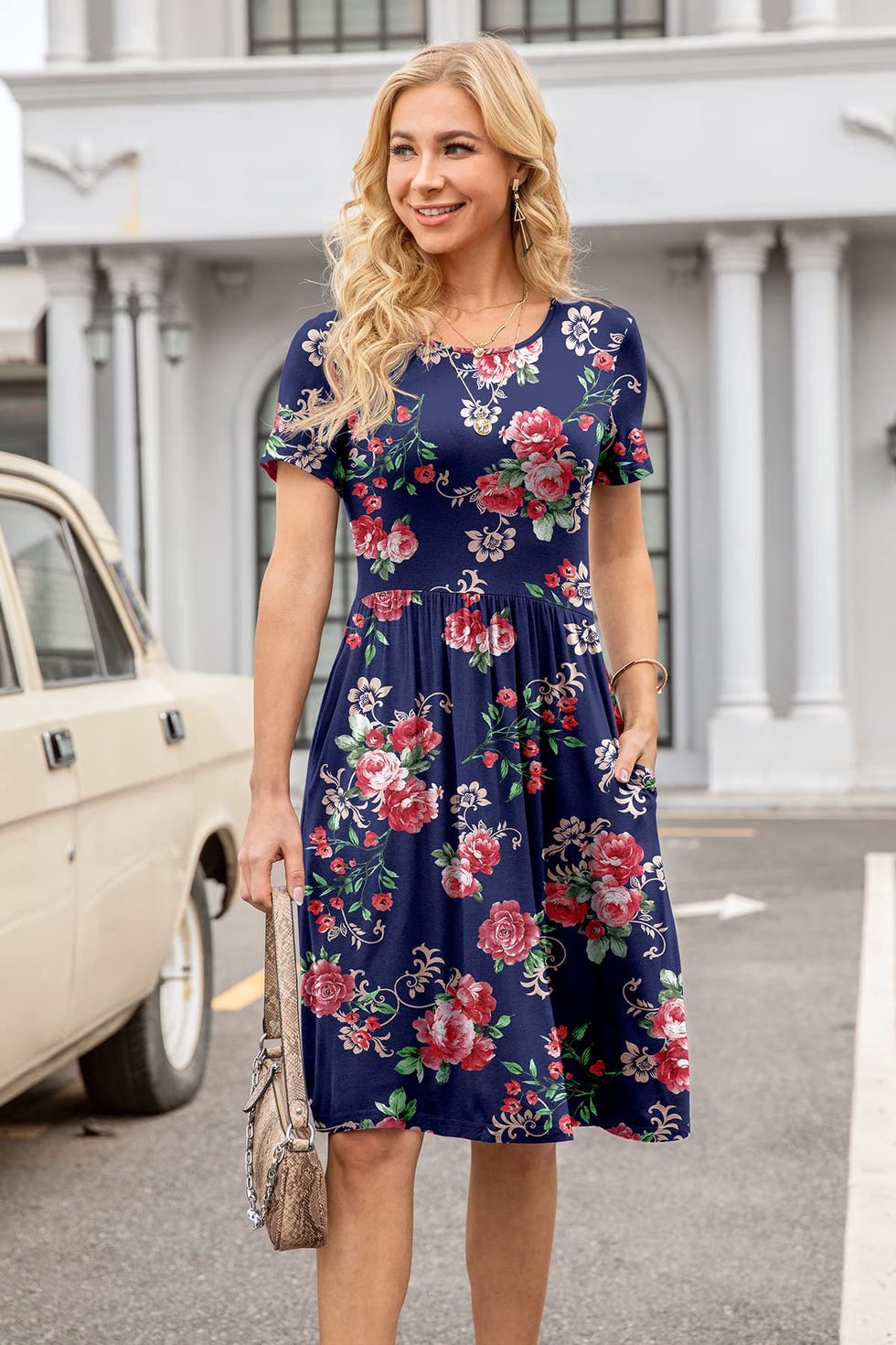 Empire waist dress with bags