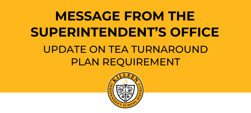Message from the superintendent's office: Update of the tea turnaround plan requirements