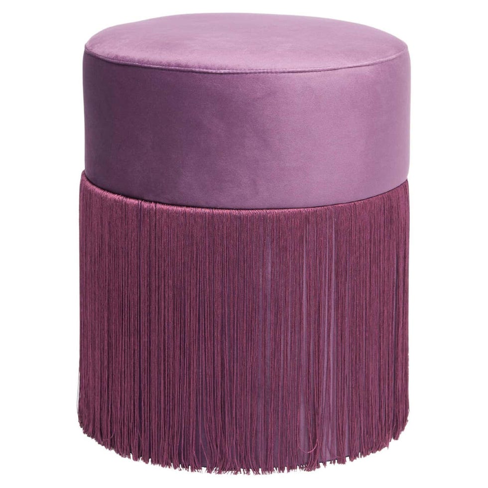 Pouf Pill's contemporary sculptural pouf with velvet and fringes by Houtique
