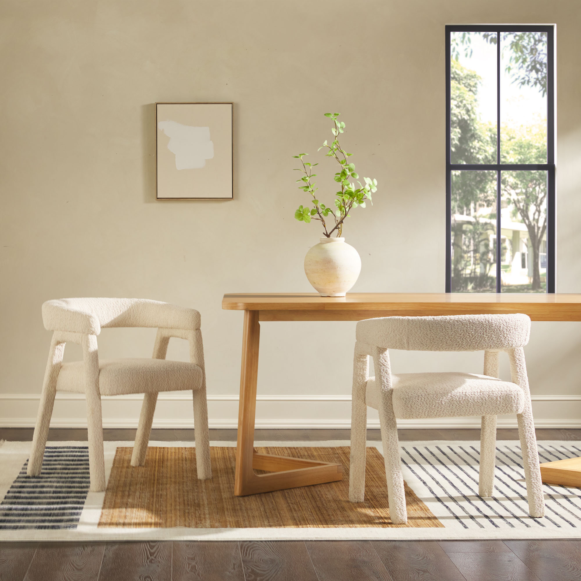 Lorrenda of modern boucle back back dining rooms