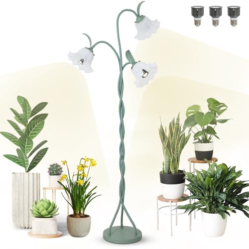 Hmvpl Indoor Plant Grow Lights, Full Spectrum Plant Lights for Indoor Growing with 3 7W Grow Bulbs, Foot Switch, Standing Tall Grow Lamp with Flexible Gooseneck for Medium Small Plants
