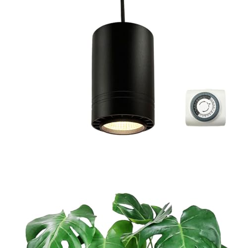 Valikiy Hanging Grow Light 40W Large Full Spectrum Warm White Color with Timer Plug-in Pendant Grow Lights with 15ft Fabric Power Cord Decorative Light for Indoor Plants Flowers