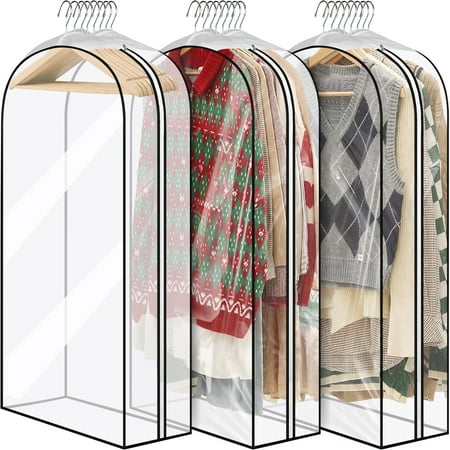 Dakomm 43'' Hanging Garment Bag for Storage, 3 Pack 10'' Suit Bags for Closet Storage, Garment Bags for Hanging Clothes, Side Zipper Garment Covers for Coats and Jackets Jackets, Peva Material, Waterproof and