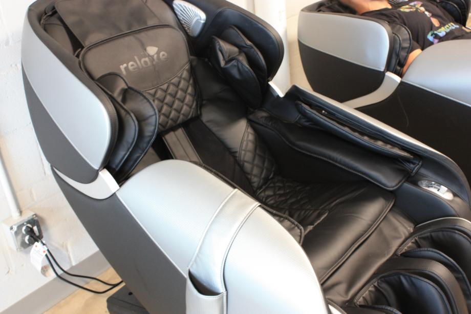 A good look at the cushions and airbags of a Relaxe Zero-Gravity Shiatsu massage chair.