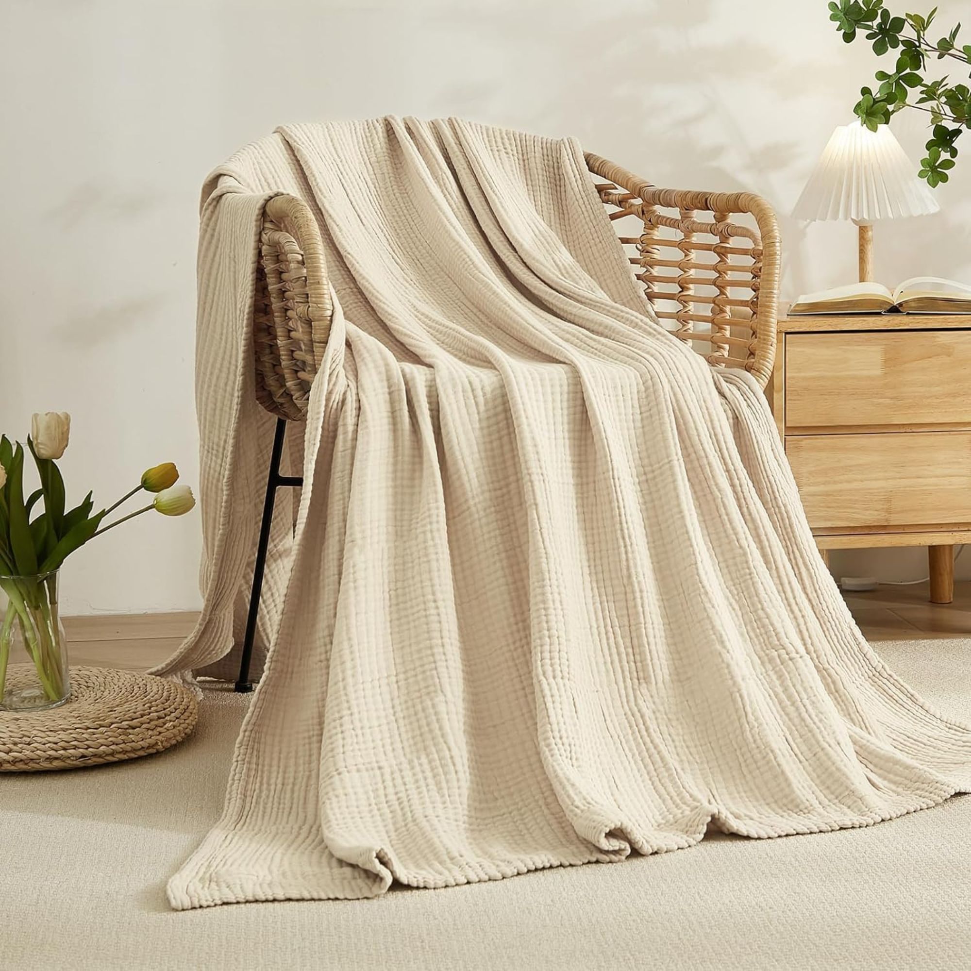 Cream-colored muslin blanket