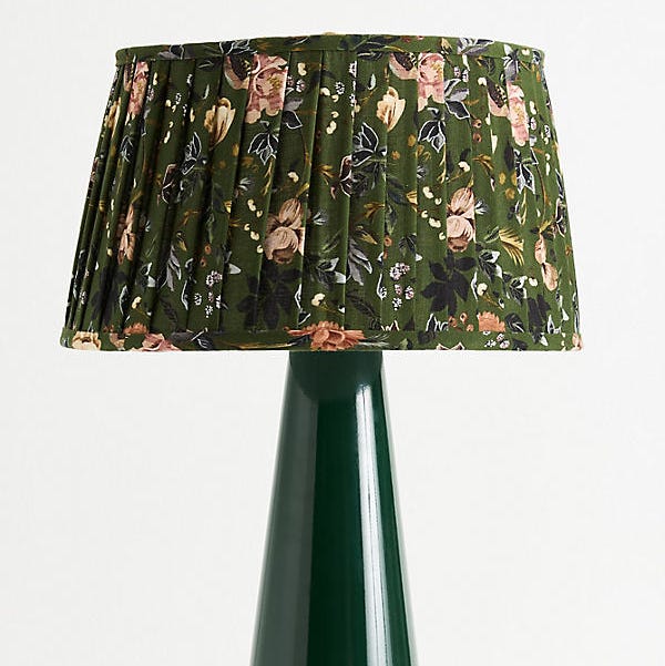 Avalina table lamp with enamelled metal and printed pleated shade