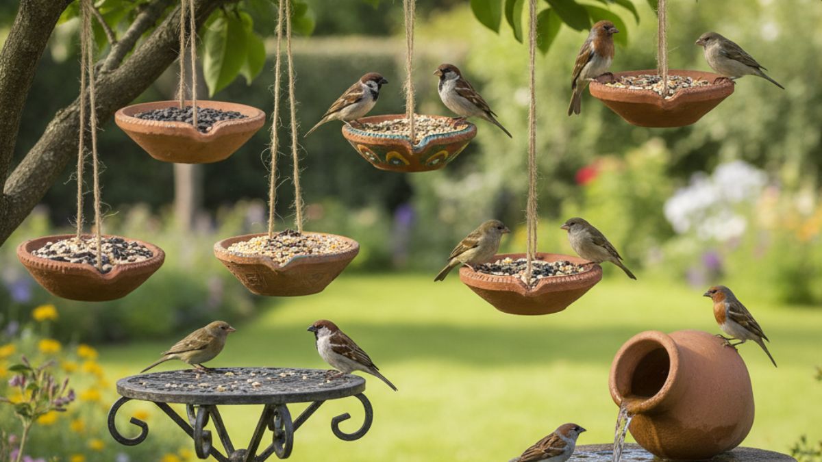 Diwali Diyas as bird feeders
