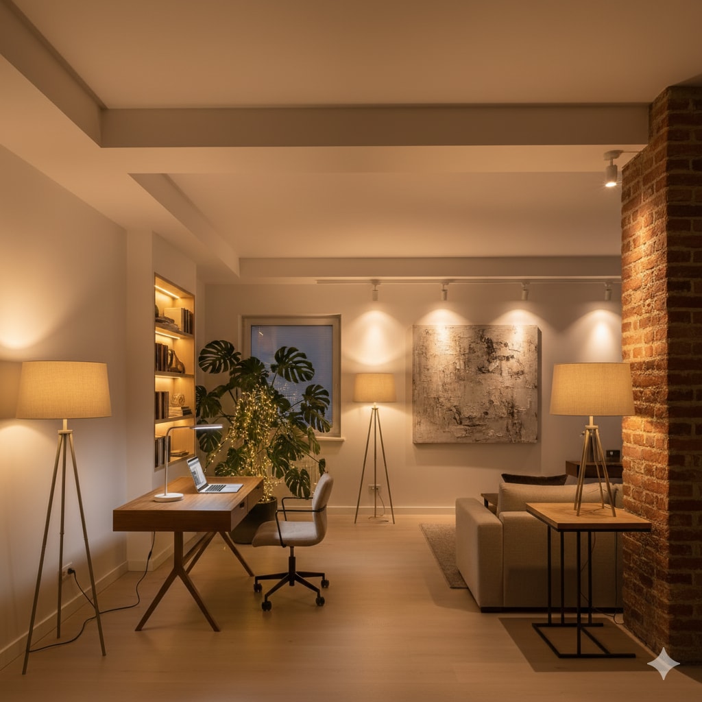 Layer the lighting in your room to create a “layered” effect. (Image credit: Image generated by Gemini) Layer the lighting in your room to create a “layered” effect. (Image credit: Image generated by Gemini)