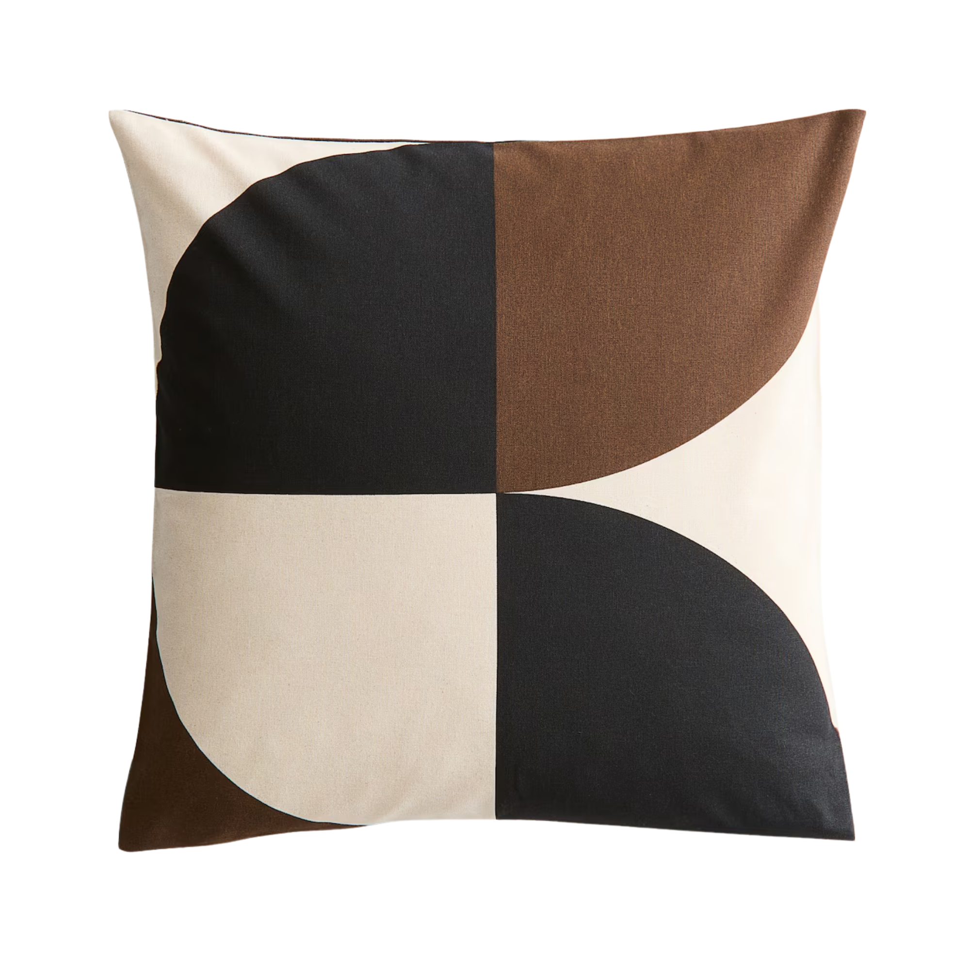 a pillow with an abstract brown, black and white design