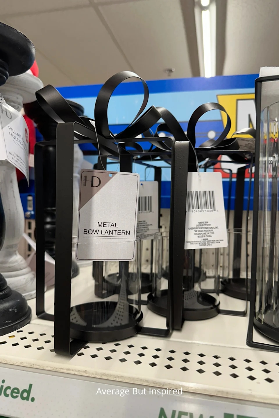 Metal bow lanterns at Dollar Tree make an adorable Christmas decoration