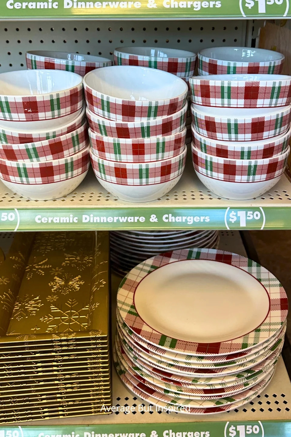 Checkered dinnerware from Dollar Tree is perfect for that traditional Christmas look.